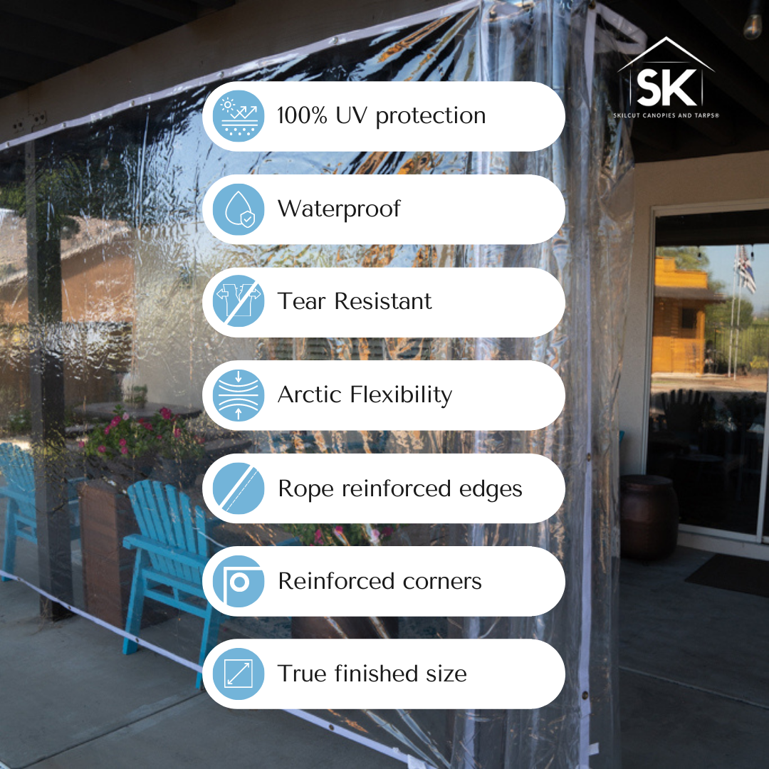 Skilcut® 24mil Clear Glass PVC Vinyl Tarp Enclosure Panel with Zipper Door