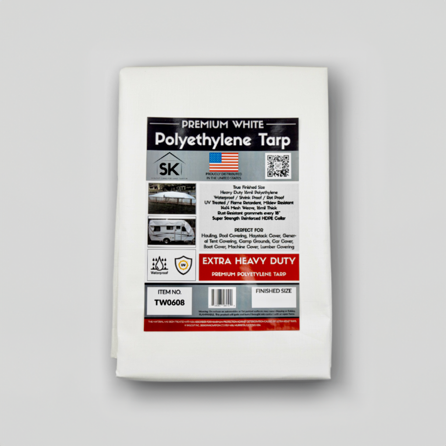 Skilcut® Extra Heavy Duty Premium 16 Mil White Poly Tarp