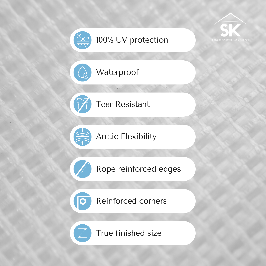 Skilcut© Extra Heavy Duty Premium 16 Mil Clear Poly Tarp with Fiber Reinforcement